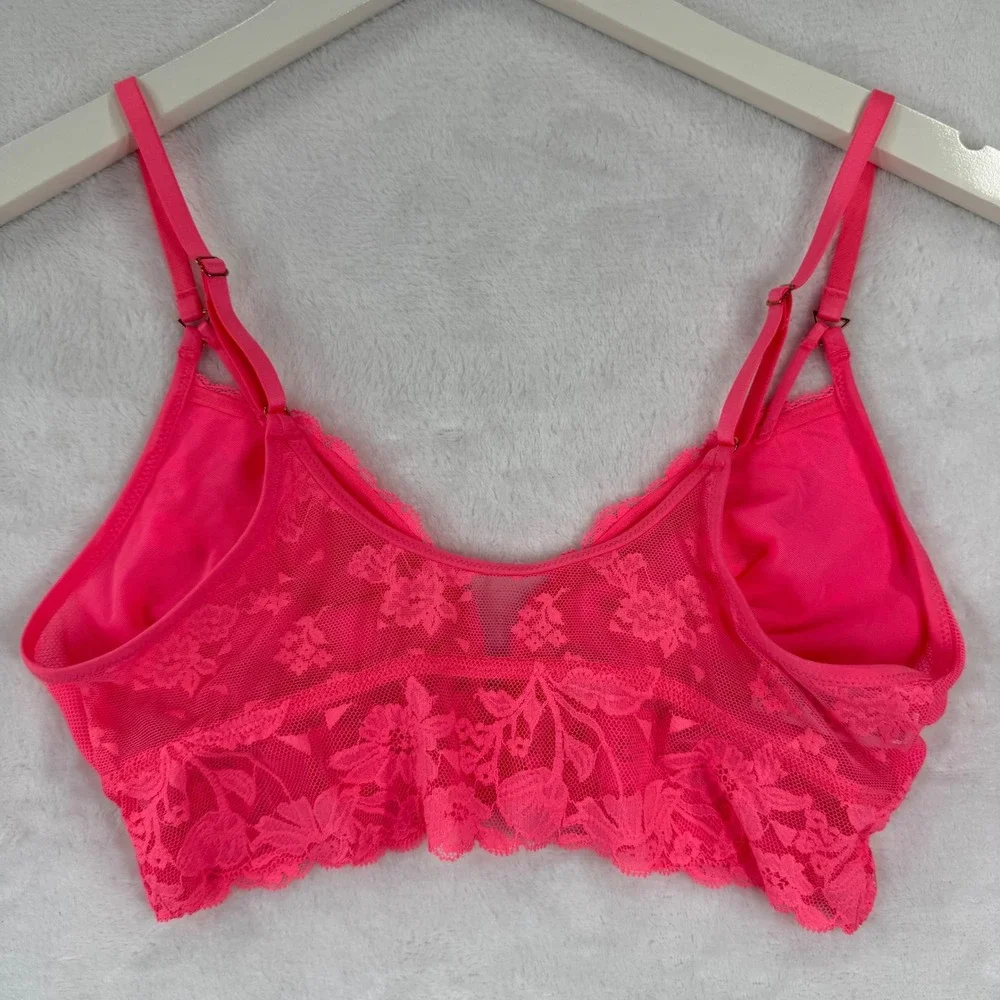 Aerie Real Good Lace Bralette Neon‎ Pink Floral V-Neck Mesh Longline Small